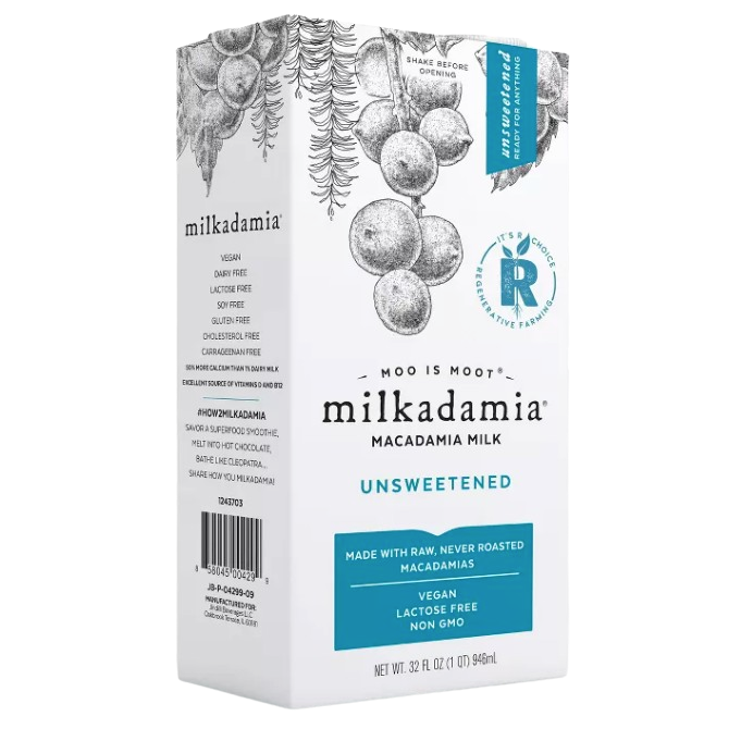 Milkadamia Lait de Noix de Macadamia Sans Sucre 946 ml - Lot de 6